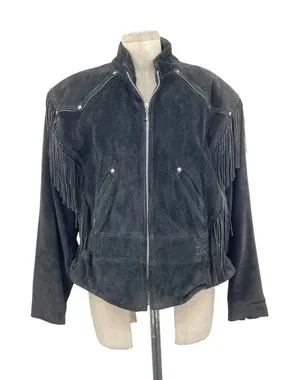 Harley-Davidson Black‎ Suede Fringe Moto Jacket Size Large thumbnail 1