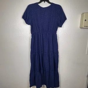 LAPA Plus Navy Blue Clip Dot Tiered Midi Dress Crochet Lace Boho Womens 1XL NEW‎ thumbnail 2