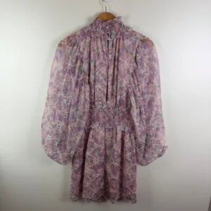 Elliatt Resorts Mini Dress Medium Lilac Multi Floral Embroidered Smocked Cottage thumbnail 7