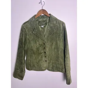 VTG Live A Little Green Suede Leather Jacket Wm MD Boho Y2K 90 Punk Gilmore Girl thumbnail 2