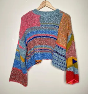 Sincerely Jules Multicolor Abstract Wool Blend Knit Oversized Cropped Sweater thumbnail 10