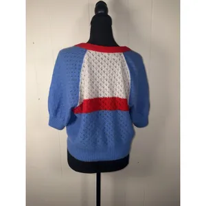 free people jade cashmere sweater Large Red Blue White thumbnail 2