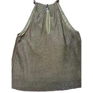 Mango women’s Gold Silver‎ Textured shimmer metallic tank blouse sz M thumbnail 7