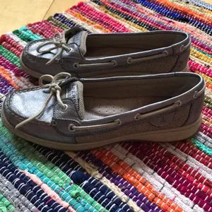 Sperry Metallic Pewter Leather Boat Shoes thumbnail 7