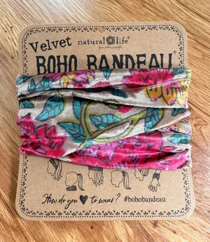 Natural Life Velvet Boho Bandeau Floral Headband Multi-way Wrap Taupe Pink OS thumbnail 1