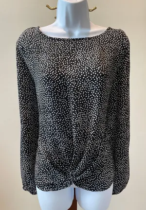 Ann Taylor LOFT Polka Dot Knot‑Front Top Size M Black White thumbnail 1