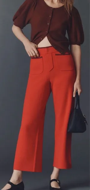 Maeve Colette Sweater Knit High-Rise Wide-Leg Cropped Pants, Size XXSP thumbnail 1