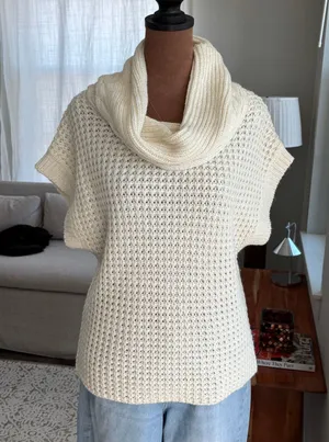 Nine West Vintage America Cream Waffle Knit Cowl Neck‎ Sweater Petite Large thumbnail 1