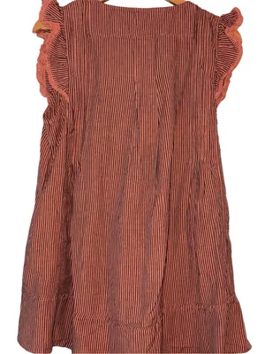 Free People Striped Ruffle Tunic Mini Dress Small New With Tags Orange Mot thumbnail 4