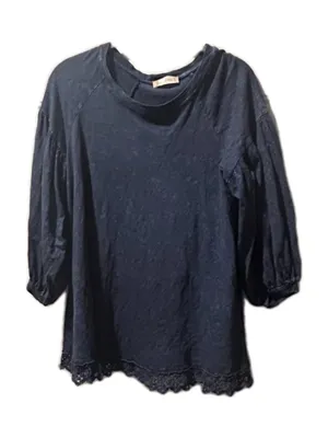 Altar'd State Navy Blue Lace Hem Boho 3/4‎ Sleeve Slub Knit Top Women's Small thumbnail 1