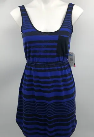Roxy sleeveless black blue striped tank dress thumbnail 1