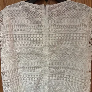 Mango White Crochet‎ Short Sleeve Lined Mini Shift Dress Size 6 Medium Cruise thumbnail 7