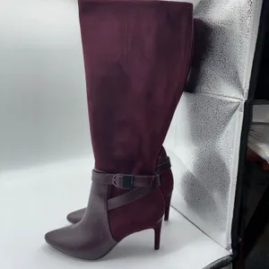 Calvin Klein Jemamine Wide‎ Calf Tall Boots Burgundy Suede Leather Heel Size 6.5 thumbnail 12