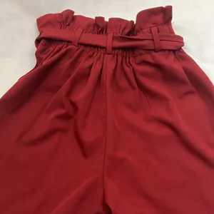 Burgundy belted trouser pants womans size medium thumbnail 6
