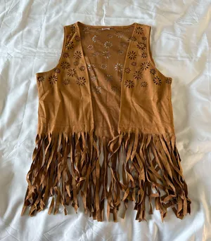 Spirit Halloween Light Brown Faux Suede Hippie Vest thumbnail 1