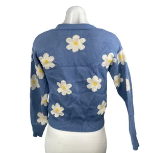 Willow & Wind Blue Floral Daisy Long Sleeve Button Up Cardigan Sweater Top Sz S thumbnail 4