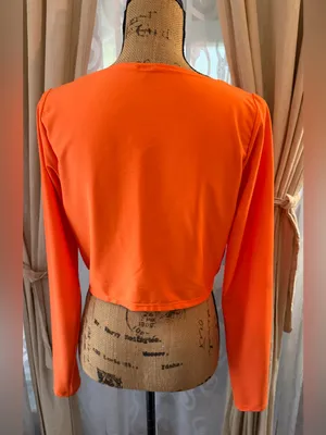 Antonio Melani XL Bright Orange Cropped Cardigan Covered Buttons Stretch thumbnail 5
