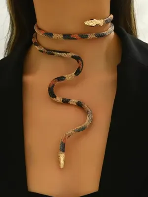 Flexible Snake Necklace Gold Tone Crystal Head Wrap Choker Statement Jewelry thumbnail 1