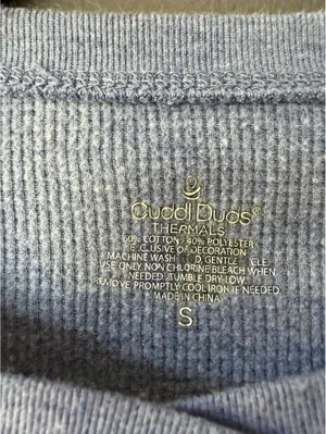 Cuddl Duds Thermals Light Blue Waffle Knit Long Sleeve Top Size S thumbnail 3