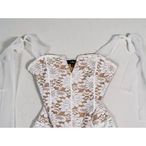 Lulus Lace Corset Bodysuit Shoulder Tie Size S White Floral Bridal Coquette Bach thumbnail 5