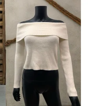 Le Lis Off Shoulder Ribbed Knit Sweater Cream Beige Long Sleeve Size S NWOT thumbnail 1