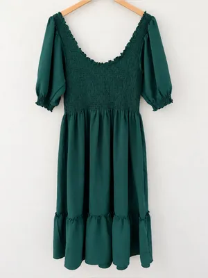 Hill House Louisa Nap Dress Emerald Green Smocked Puff Sleeve Midi Large Cottage thumbnail 2