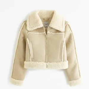 Abercrombie & Fitch Cream Shearling Jacket thumbnail 1