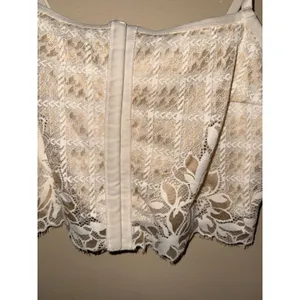 Aerie Real Good Lace Coquette Corset Crop Top‎ Cream Tan Floral Hook Eye L Fairy thumbnail 2