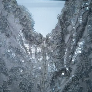Tadashi Shoji Smoked Pearl Gray Paillette Sequin Lace Sheath Dress Size 2 thumbnail 9