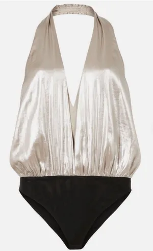 Allsaints Dora champagne bodysuit One Piece Size 10 MSRP‎ $169 Metallic Halter thumbnail 1