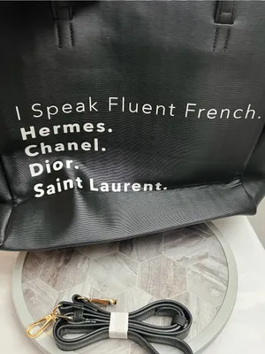 LA Trading Co Black “I Speak Fluent French” Large Tote Shoulder Bag NWT thumbnail 7