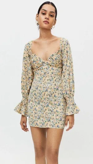 floral mini dress fluted sleeve bodycon bustier dress thumbnail 2