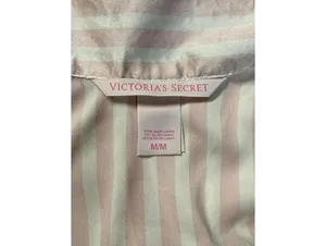 Victoria’s Secret Women’s Satin Pajama Top Size M Pink Stripe Button Up Shirt thumbnail 2