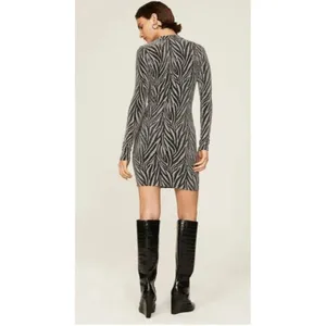 RTR sz 8 all saints Amaya silver black zebra print dress metallic fitted bodycon thumbnail 3