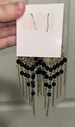 Black and Gold Dangly Sparkle Statement Earrings thumbnail 2