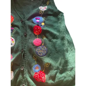 Vintage 90s Green Christmas Holiday Cardigan Sweater Vest Ugly Christmas Sweater thumbnail 6