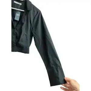 Abercrombie & Fitch Long Sleeve Poplin Wrap Cropped Top in Black Medium New thumbnail 3