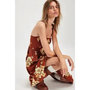 Free People Dainty Cottage Micro Corduroy Until Dawn Midi Dress Brown Large thumbnail 8