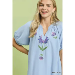Umgee Embroidered Floral Babydoll Dress - Mistyblue‎ - Small thumbnail 4