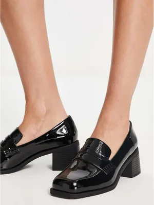 ASOS DESIGN Stanford smart mid heeled loafers in black thumbnail 1