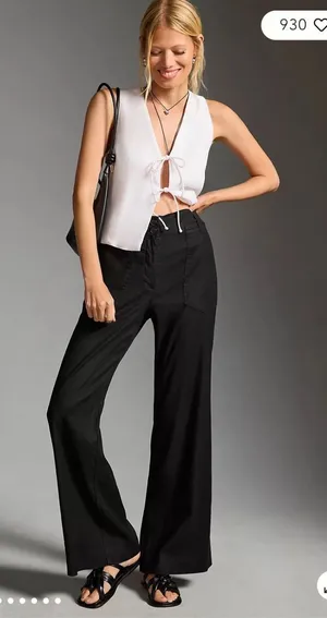 Maeve by Anthropologie The‎ Naomi Linen Blend Wide Leg Flare Pants Size 4 boho thumbnail 1