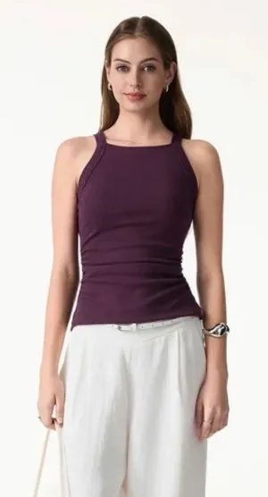 OGL Deep Fig Purple Square Neck Tank Top Size M Built-In Bra New NWT thumbnail 1