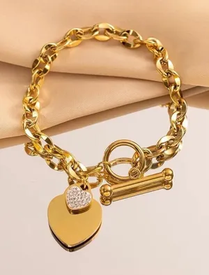 Gold Tone Stainless Steel Beaded Bracelet Adjustable Chain 316L‎ thumbnail 1