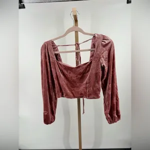 Altar'd State Velvet Burnout Smocked Crop Top Size Small Pink thumbnail 10