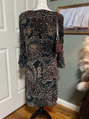 Autumn Marc New York Green Paisley Bell Sleeve Dress Size 8 thumbnail 2