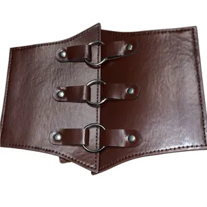 Brown snap in back wide belt with silver ring strap design thumbnail 6