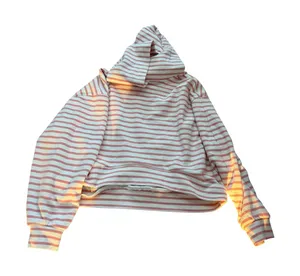 Pilcro Anthropologie Pink White Striped Raw Hem Pullover Hoodie‎ Sweatshirt M thumbnail 1