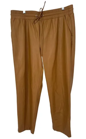 LOFT Faux Leather Joggers Women XL Brown Elastic‎ Waist Drawstring Pockets thumbnail 1