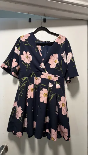 FAVLUX Fashion Navy Blue Floral V-Neck Romper with Flutter Sleeves thumbnail 3