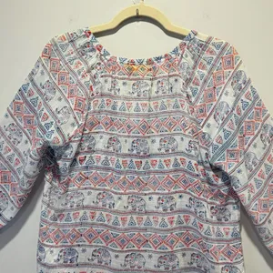 Roberta Roller Rabbit Elephant Print‎ Gauze Lightweight V-neck Blouse Top Medium thumbnail 6